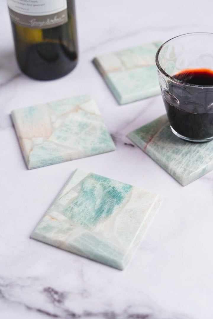 Amazonite Square Coasters - Set of 4 Writings On The Wall Coasters