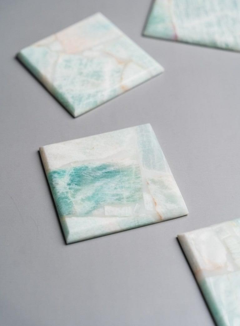 Amazonite Square Coasters - Set of 4 Writings On The Wall Coasters