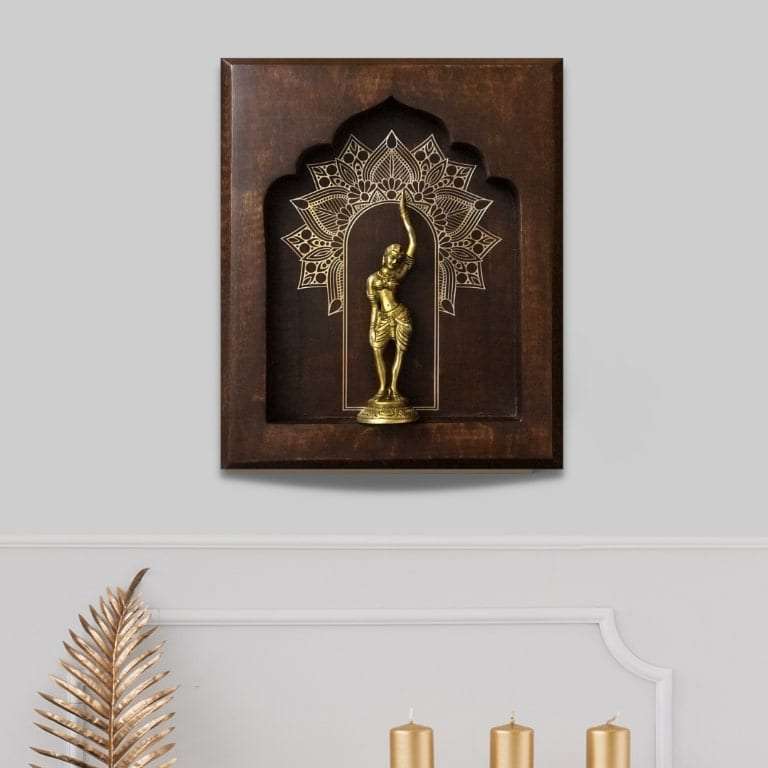 Apsara Brass Idol On Solid Wood Wall Hanging Writings On The Wall Wall Hanging