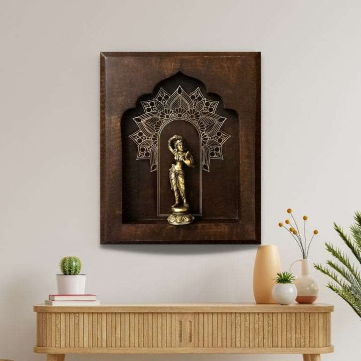 Apsara Brass Idol On Solid Wood Wall Hanging Writings On The Wall Wall Hanging