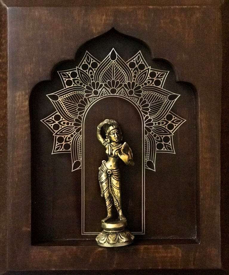 Apsara Brass Idol On Solid Wood Wall Hanging Writings On The Wall Wall Hanging