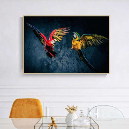 Beautiful Parrots Painting Writings On The Wall Canvas Print