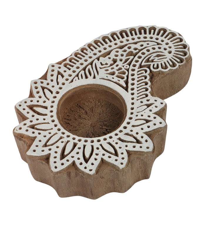 Beige & White Mango wood Tealight Holder - Set of 4 Writings On The Wall Tealight Holder