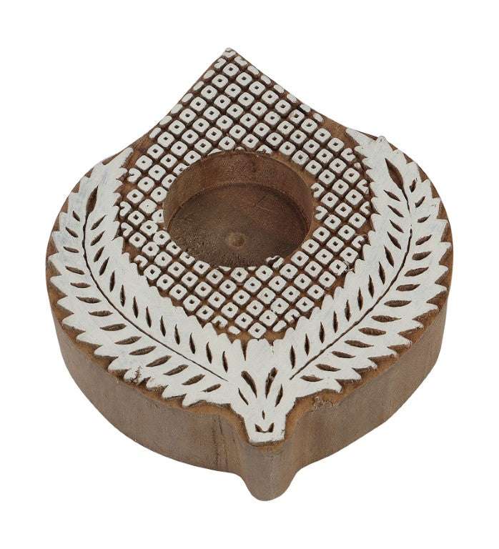 Beige & White Mango wood Tealight Holder - Set of 4 Writings On The Wall Tealight Holder