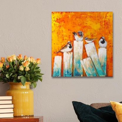 Birds Oil Painting Writings On The Wall Oil Painting