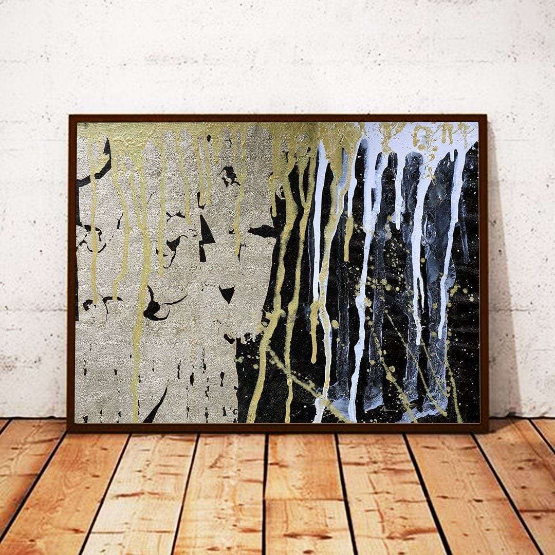 Black & Gold - Acrylic and Gold Foil on Canvas Painting Writings On The Wall Oil Painting
