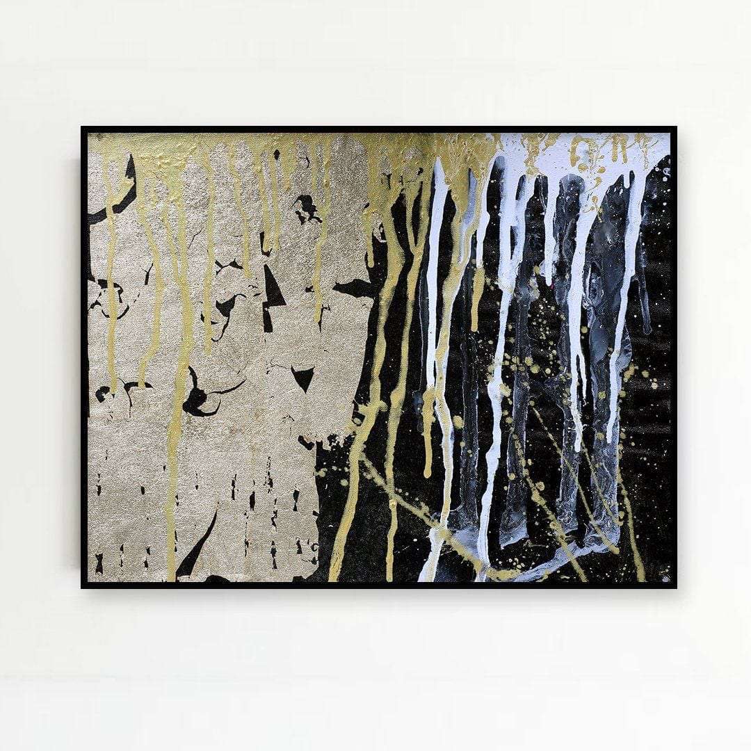 Black & Gold - Acrylic and Gold Foil on Canvas Painting Writings On The Wall Oil Painting