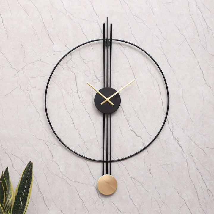 Black & Gold Designer Stripes Wall Clock Writings On The Wall Metal Wall Clock