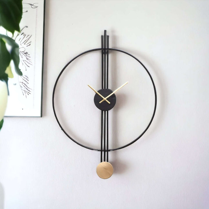 Black & Gold Designer Stripes Wall Clock Writings On The Wall Metal Wall Clock