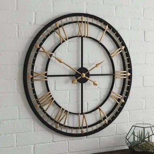 Black & Gold Designer Wall Clock Writings On The Wall Metal Wall Clock