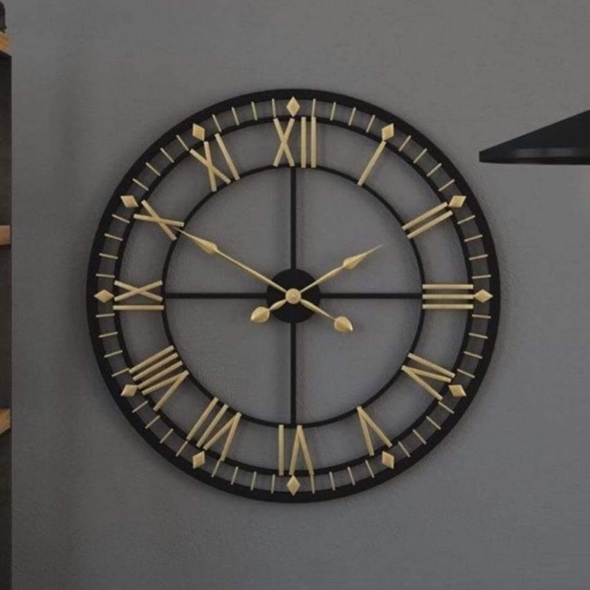 Black & Gold Designer Wall Clock Writings On The Wall Metal Wall Clock