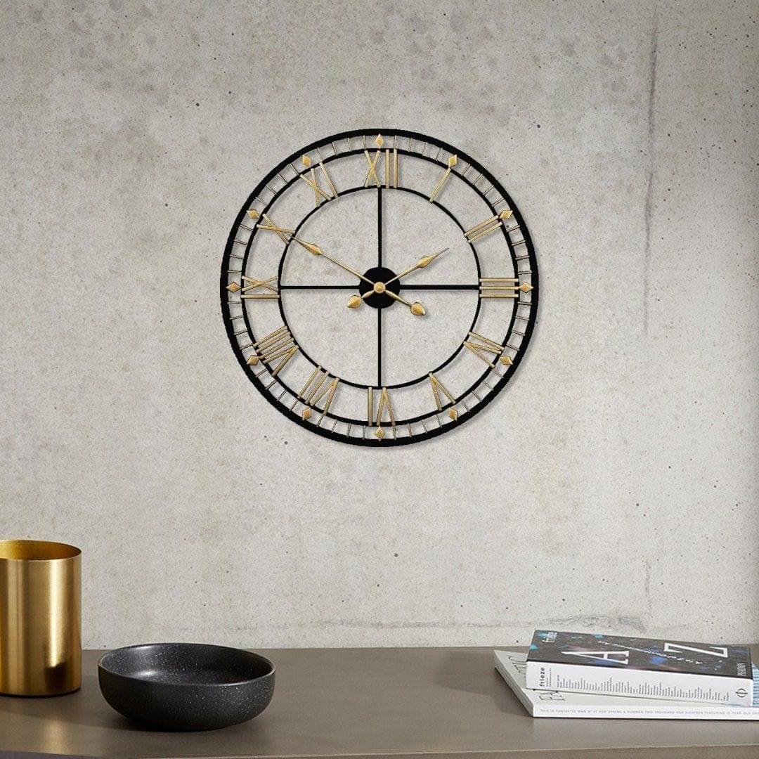 Black & Gold Designer Wall Clock Writings On The Wall Metal Wall Clock
