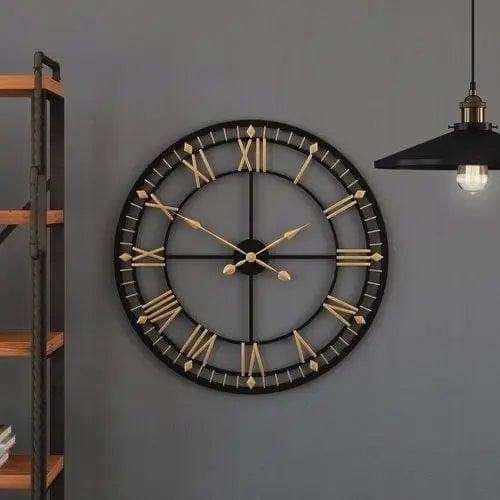 Black & Gold Designer Wall Clock Writings On The Wall Metal Wall Clock