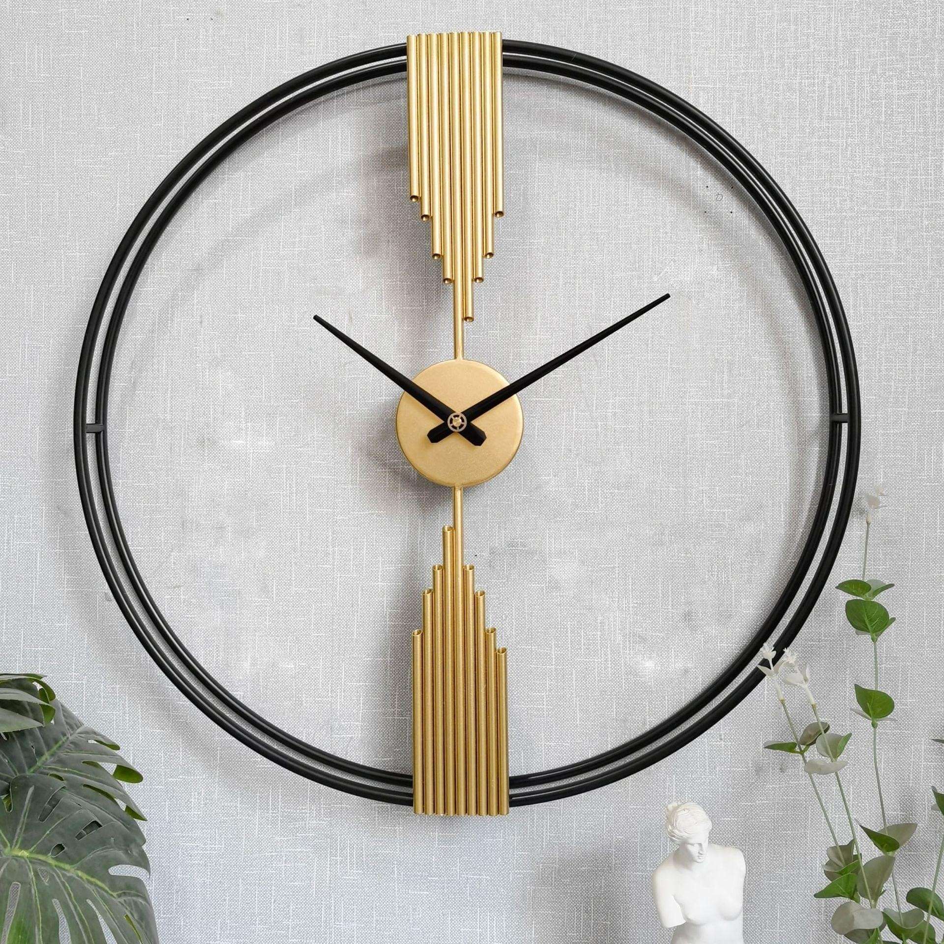 Black & Gold Double Ring Designer Wall Clock Writings On The Wall Metal Wall Clock
