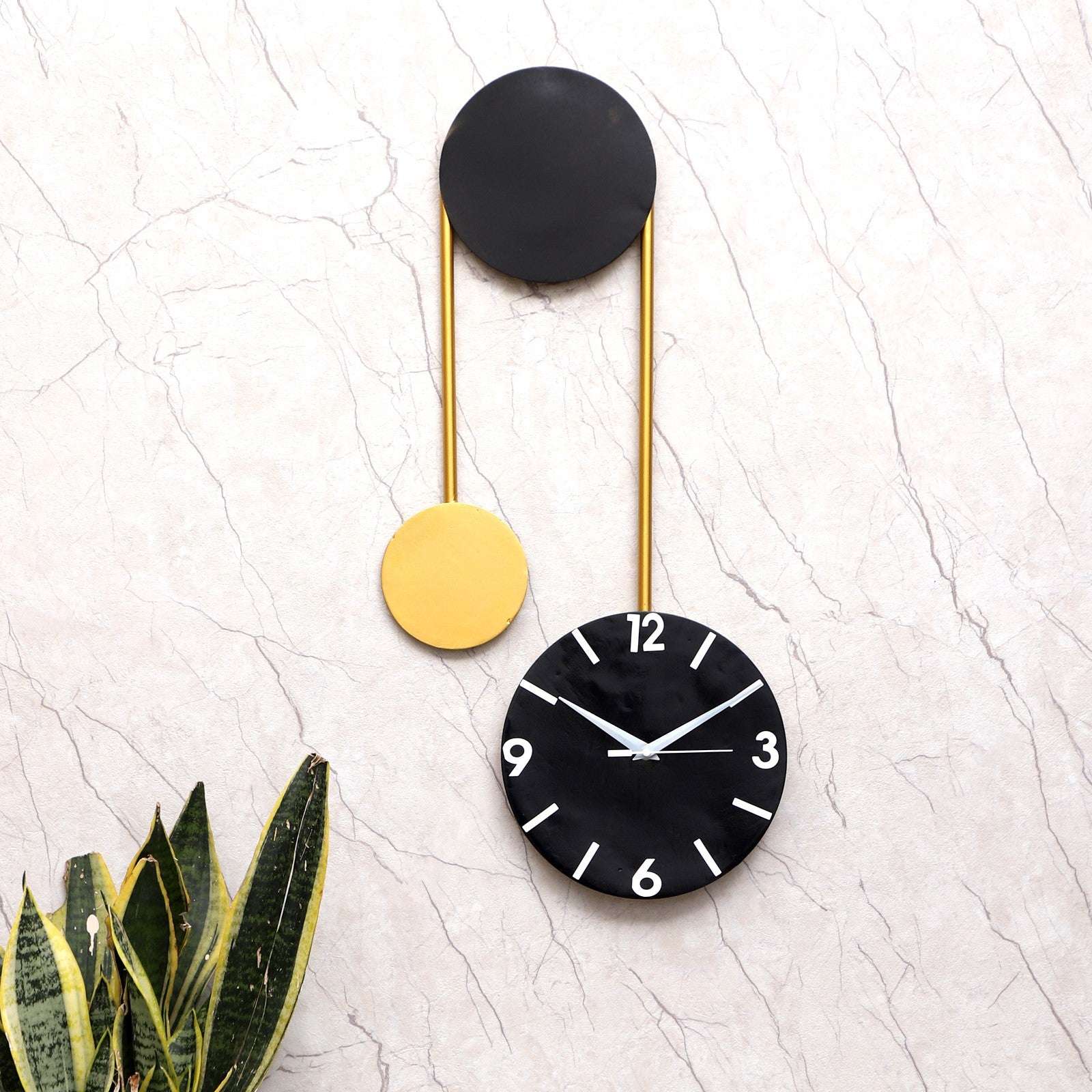 Black & Gold Hanging Dial Wall Clock Writings On The Wall Metal Wall Clock