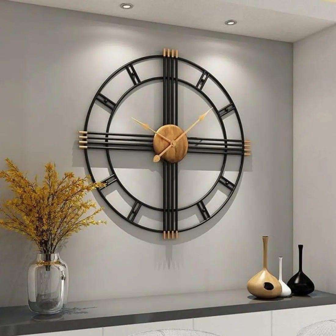 Black & Gold Piped Wall Clock Writings On The Wall Metal Wall Clock