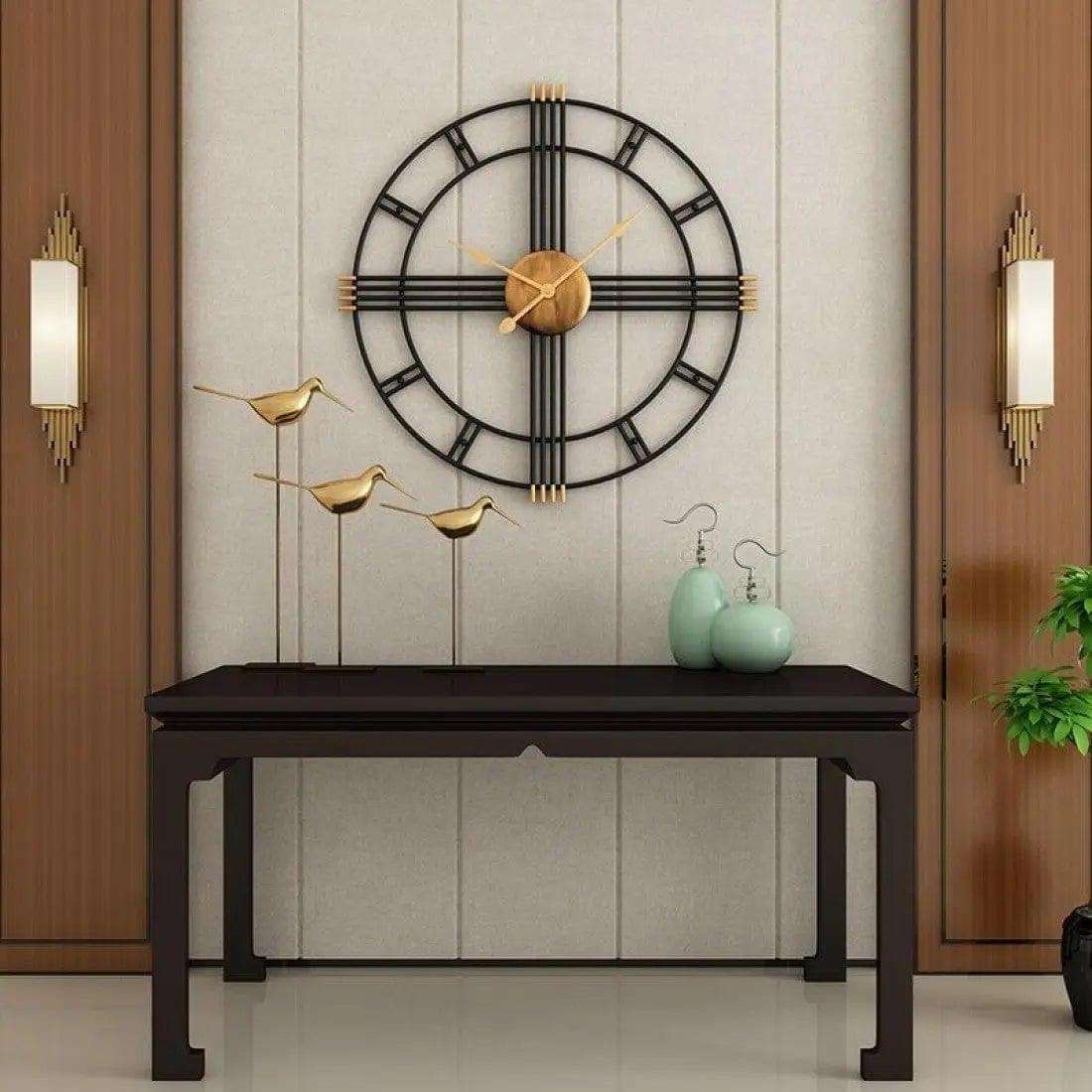 Black & Gold Piped Wall Clock Writings On The Wall Metal Wall Clock