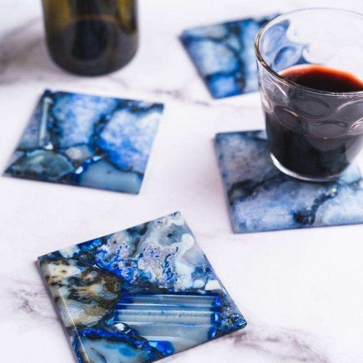 Blue Agate Square Coasters - Set of 4 Writings On The Wall Coasters