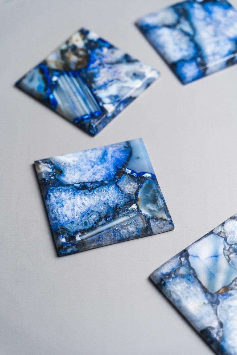 Blue Agate Square Coasters - Set of 4 Writings On The Wall Coasters