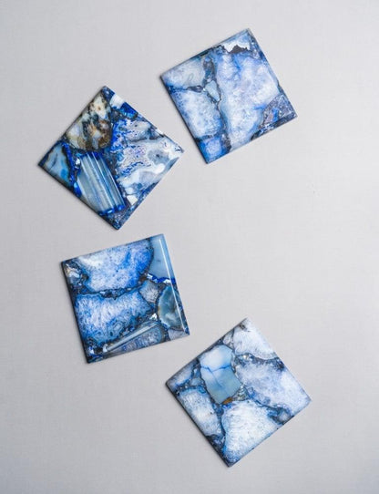Blue Agate Square Coasters - Set of 4 Writings On The Wall Coasters