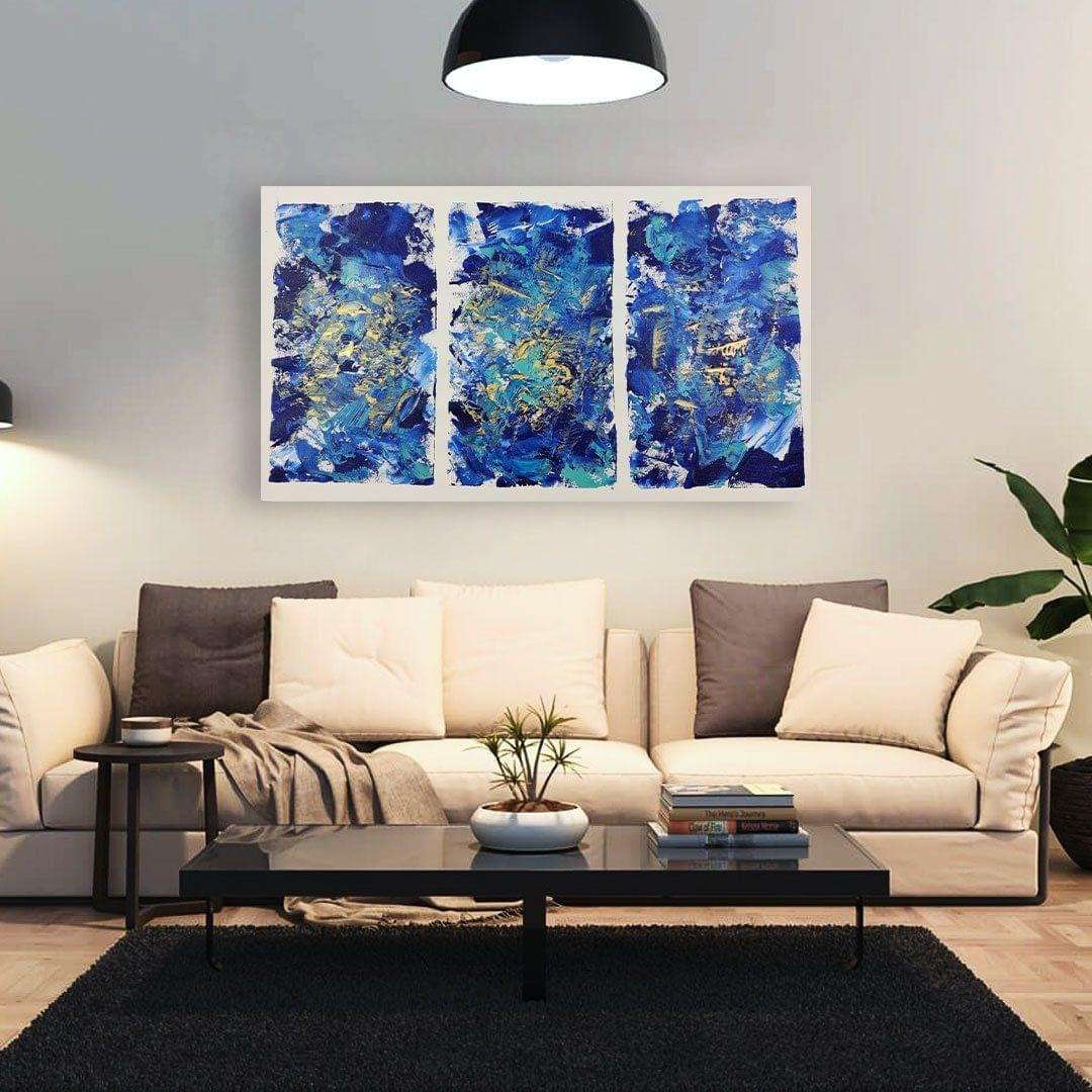 Blue & Gold - Acrylic on canvas painting Writings On The Wall Oil Painting