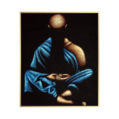 Blue & Gold Buddha Handmade Acrylic Painting Writings On The Wall Oil Painting