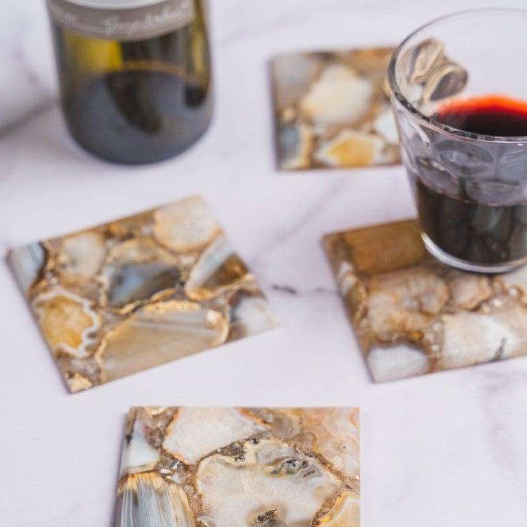 Brown Agate Square Coasters - Set of 4 Writings On The Wall Coasters