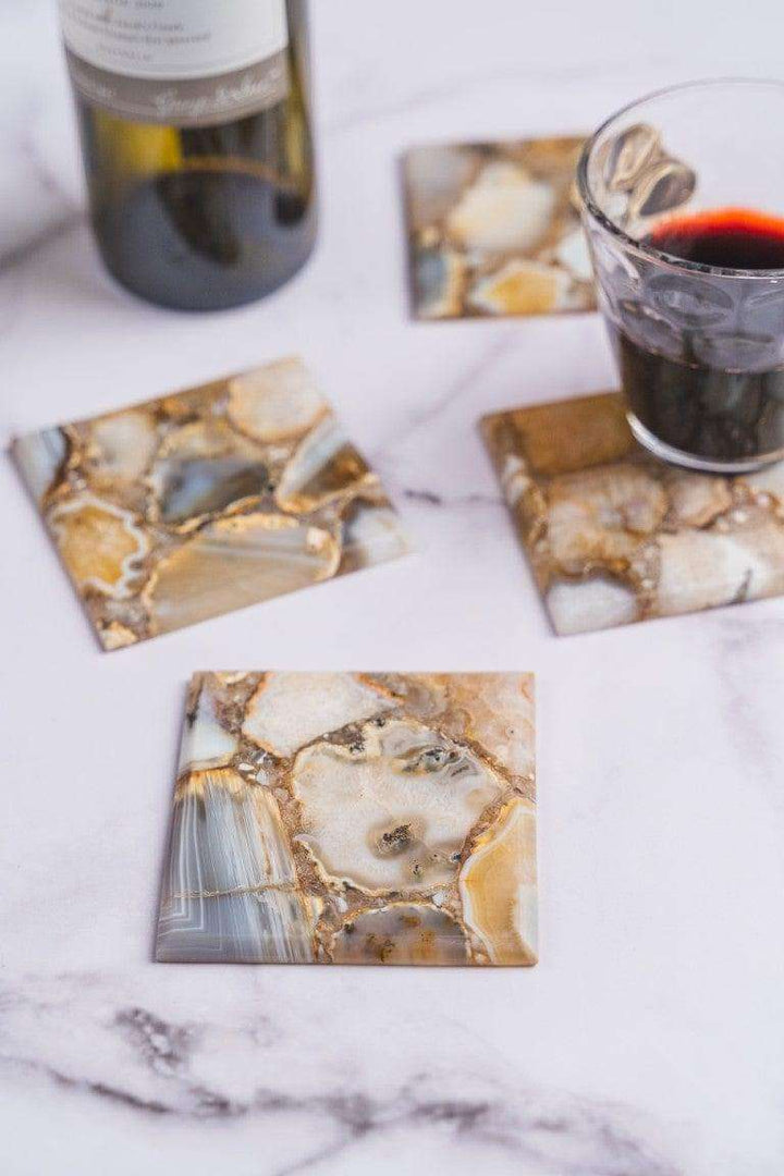 Brown Agate Square Coasters - Set of 4 Writings On The Wall Coasters