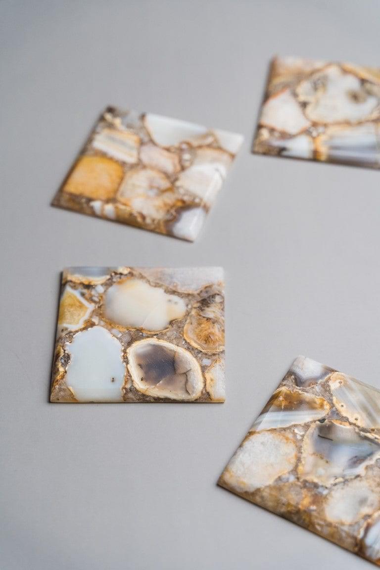 Brown Agate Square Coasters - Set of 4 Writings On The Wall Coasters