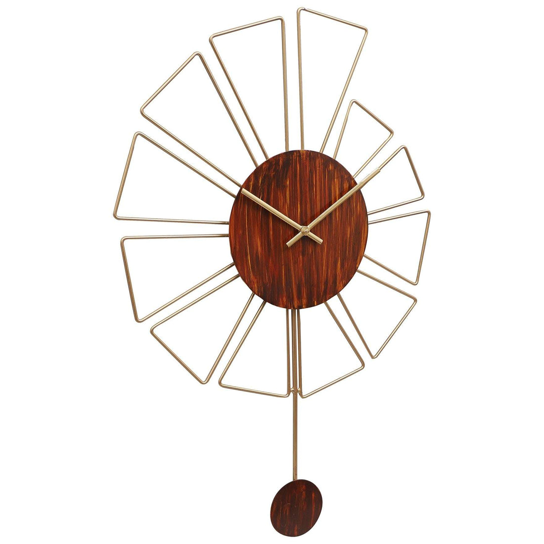 Brown & Gold Designer Pendulum Clock Writings On The Wall Metal Wall Clock