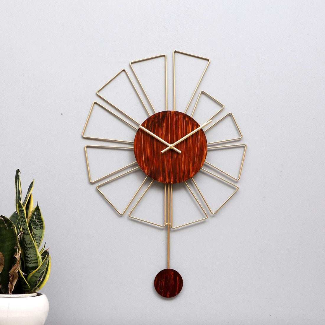 Brown & Gold Designer Pendulum Clock Writings On The Wall Metal Wall Clock