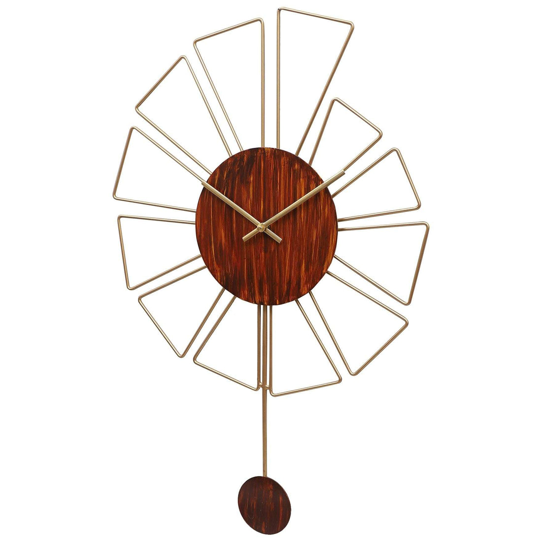 Brown & Gold Designer Pendulum Clock Writings On The Wall Metal Wall Clock