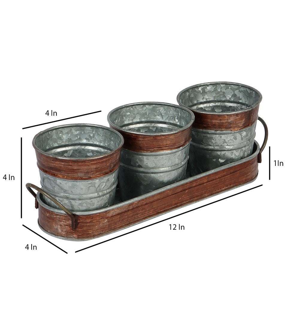 Brown & Silver Metal Table Planters with Tray - Set of 3 Writings On The Wall planter