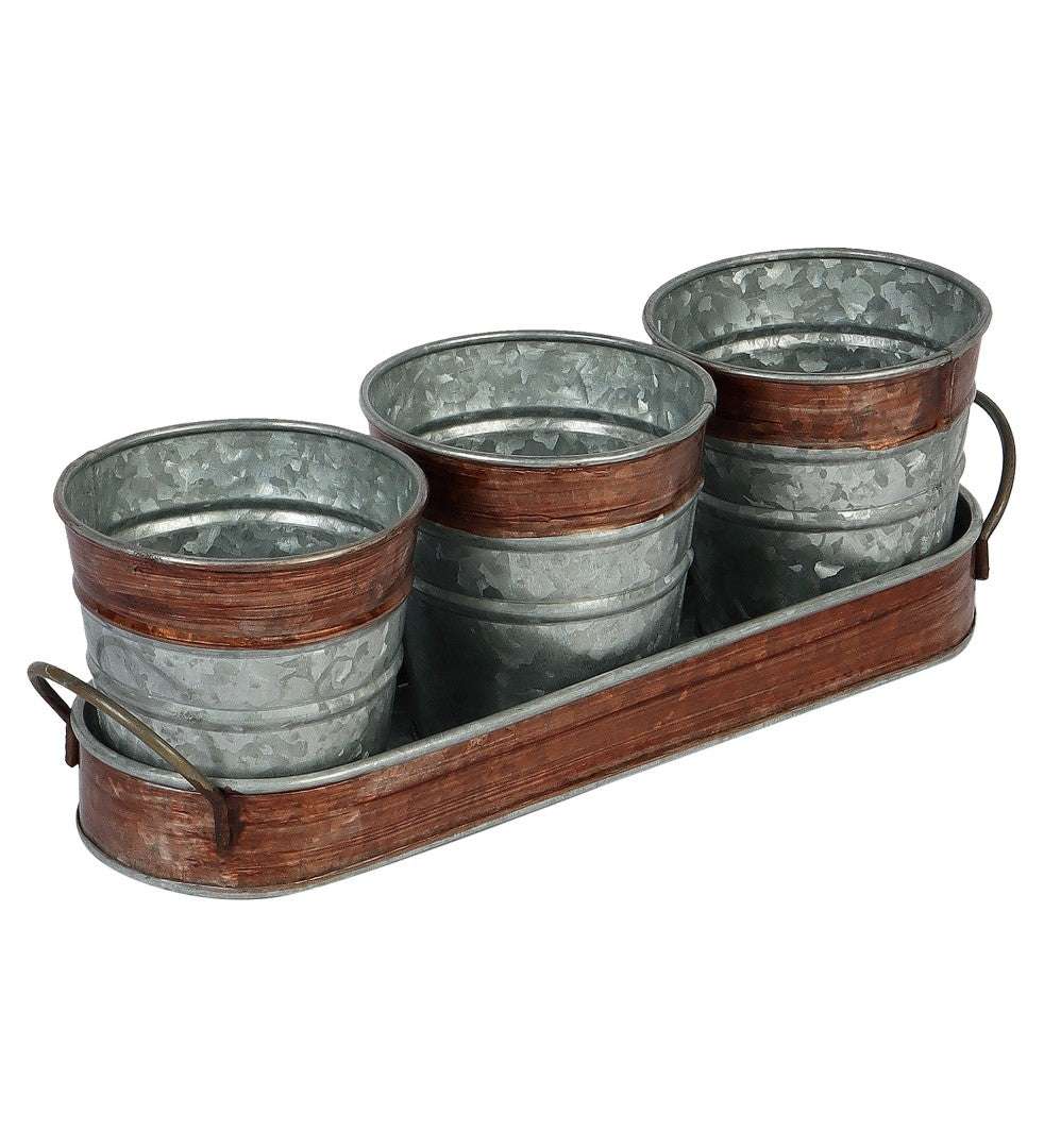 Brown & Silver Metal Table Planters with Tray - Set of 3 Writings On The Wall planter