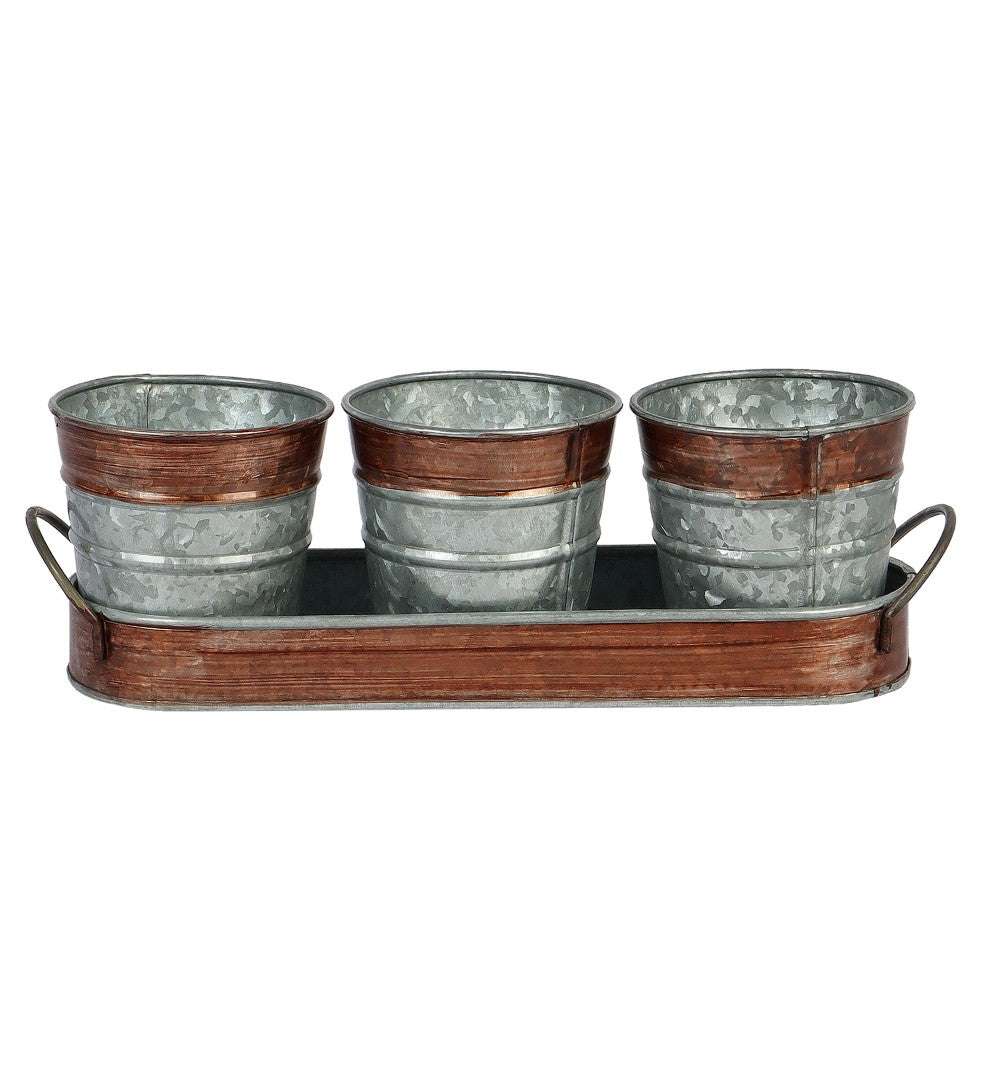 Brown & Silver Metal Table Planters with Tray - Set of 3 Writings On The Wall planter