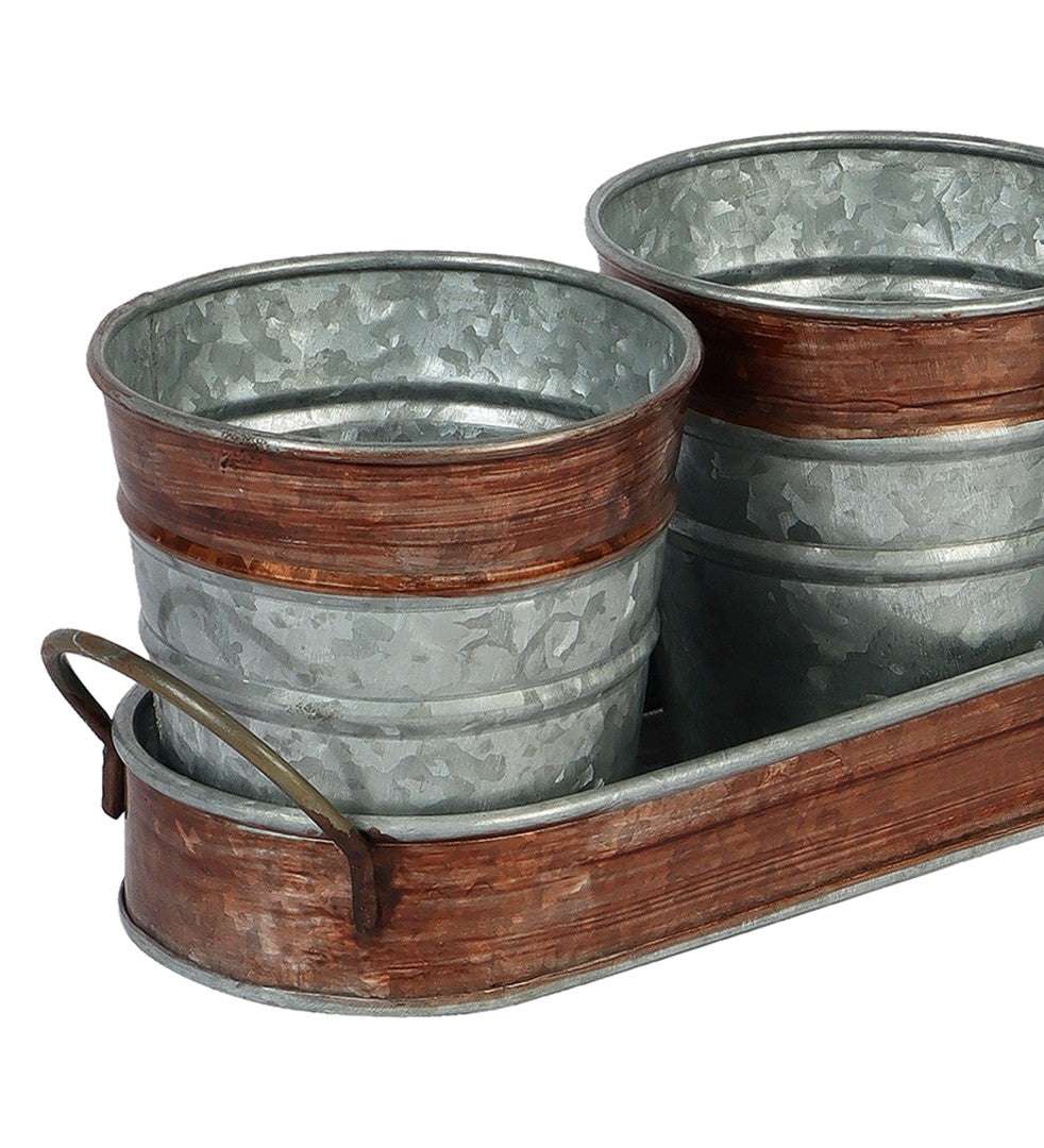 Brown & Silver Metal Table Planters with Tray - Set of 3 Writings On The Wall planter