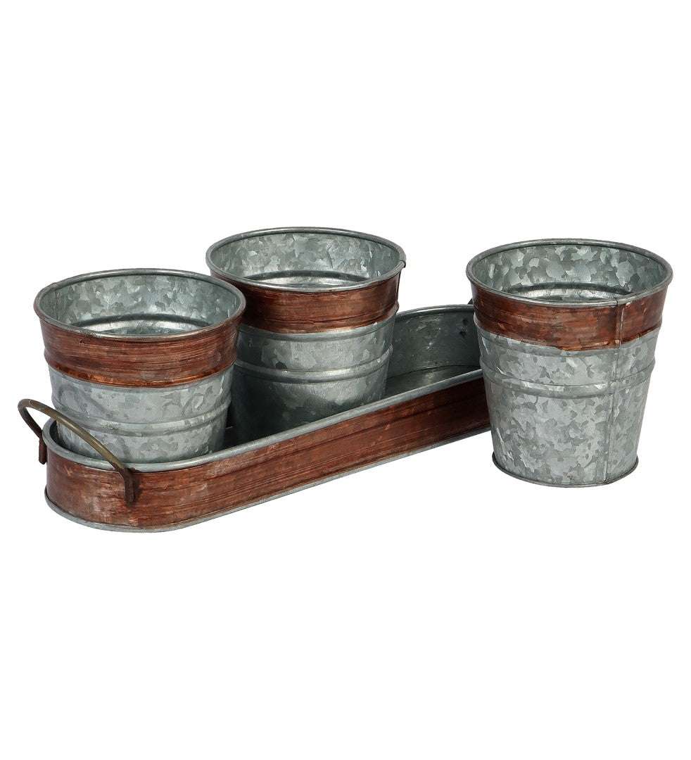 Brown & Silver Metal Table Planters with Tray - Set of 3 Writings On The Wall planter