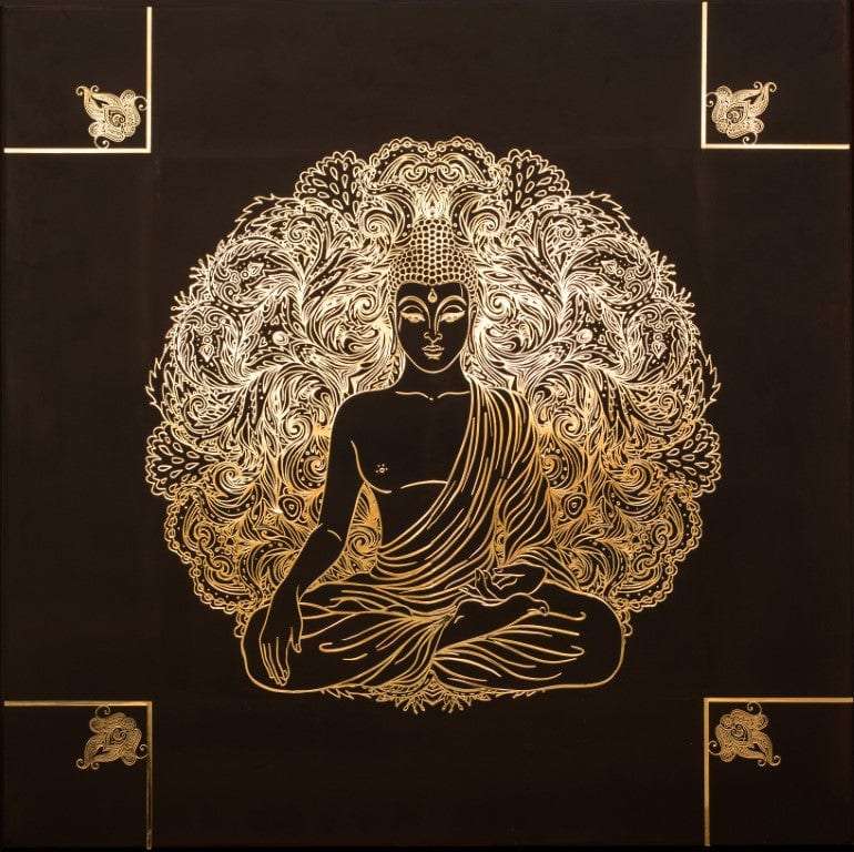 Buddha with Golden Metal Outlines Wall Hanging Writings On The Wall Wall Hanging