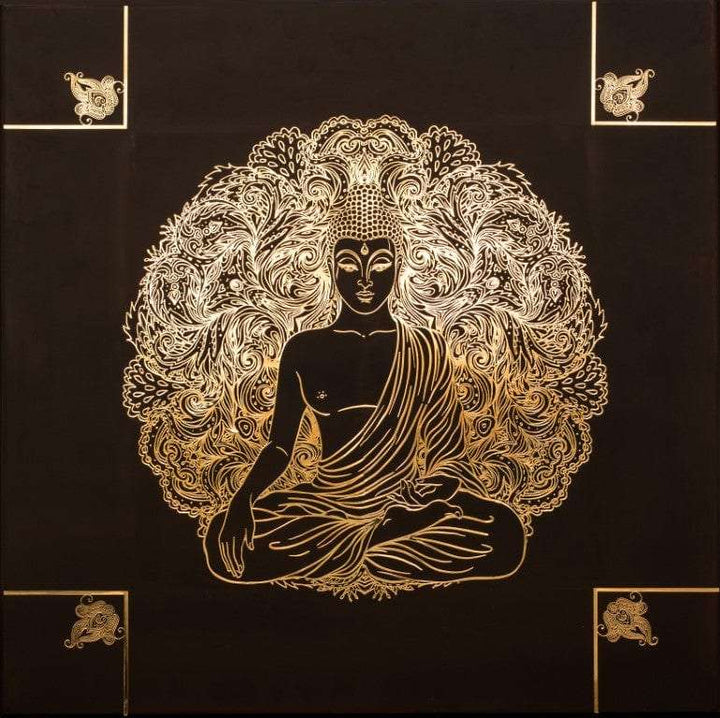 Buddha with Golden Metal Outlines Wall Hanging Writings On The Wall Wall Hanging