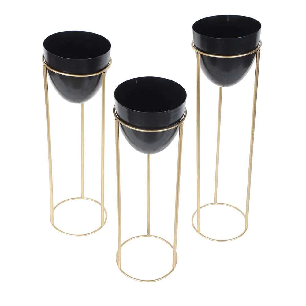 Capsule Golden and Black Floor Planter - Set of 3 Writings On The Wall home decor