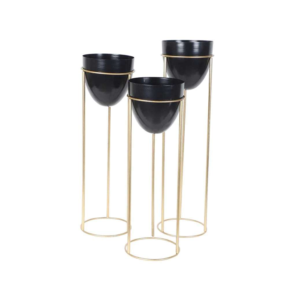 Capsule Golden and Black Floor Planter - Set of 3 Writings On The Wall home decor