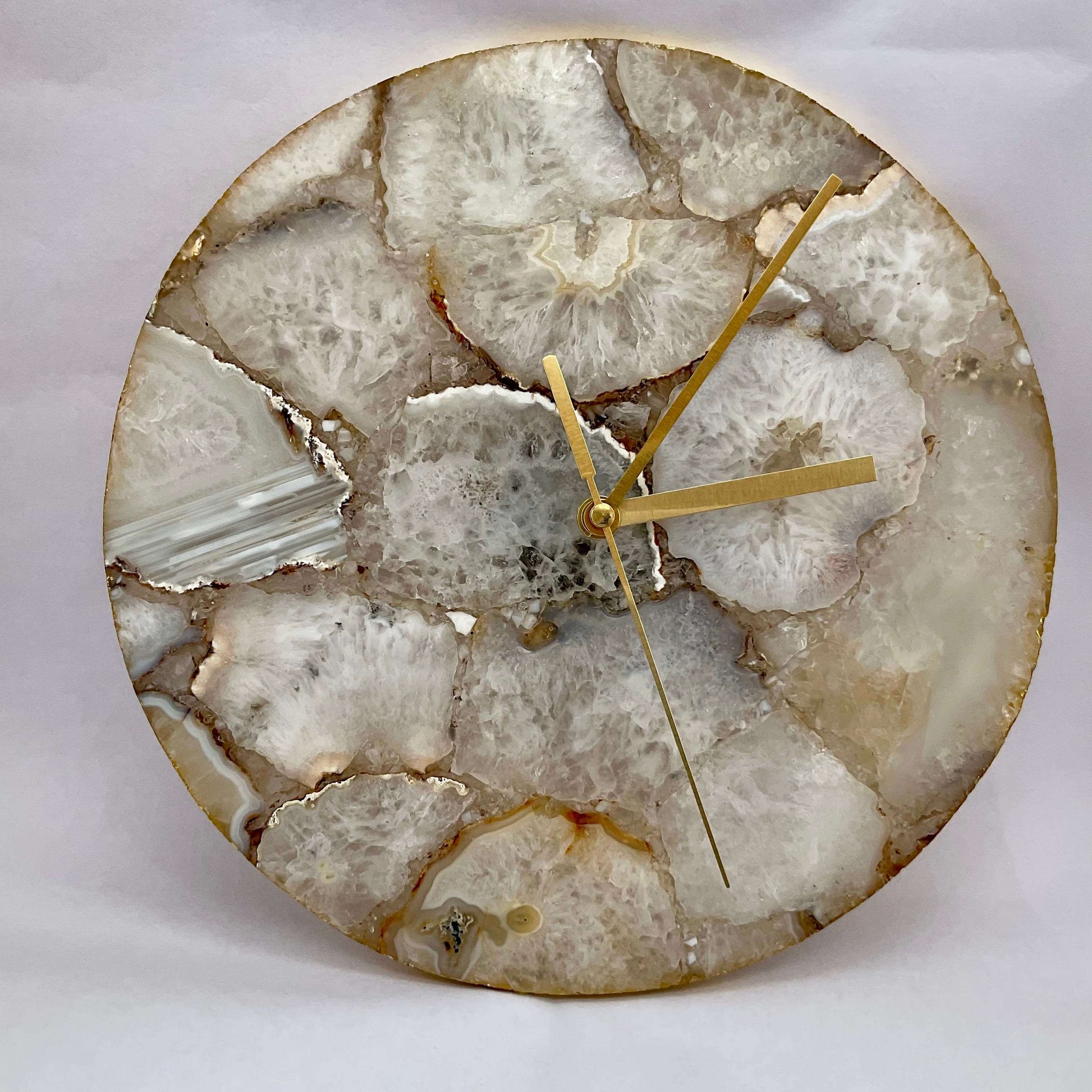 Classic Agate Gemstone Round Clock with Leafing Writings On The Wall gemstone clock