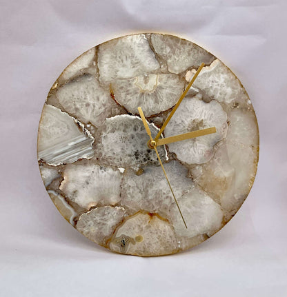 Classic Agate Gemstone Round Clock with Leafing Writings On The Wall gemstone clock
