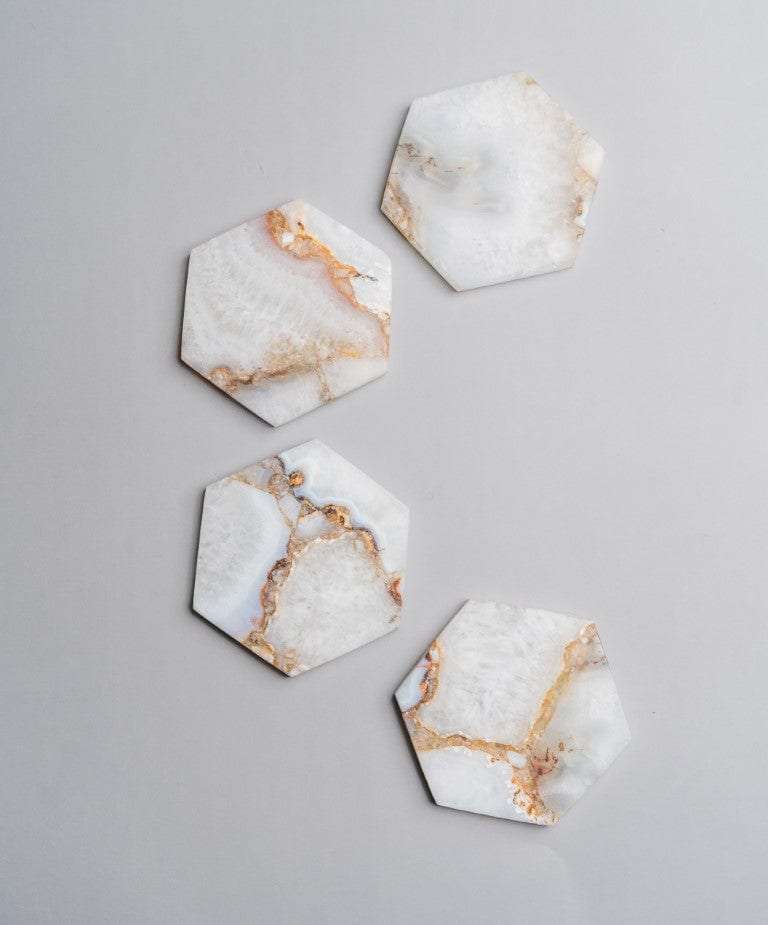 Classic Agate Hexagon Coasters - Set of 4 Writings On The Wall Coasters