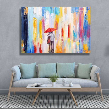 Couple In The Rain Painting Writings On The Wall Canvas Print