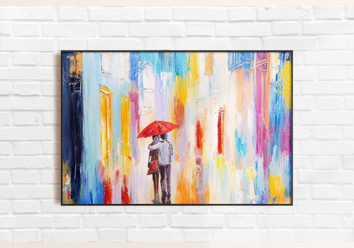 Couple In The Rain Painting Writings On The Wall Canvas Print