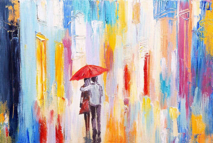 Couple In The Rain Painting Writings On The Wall Canvas Print