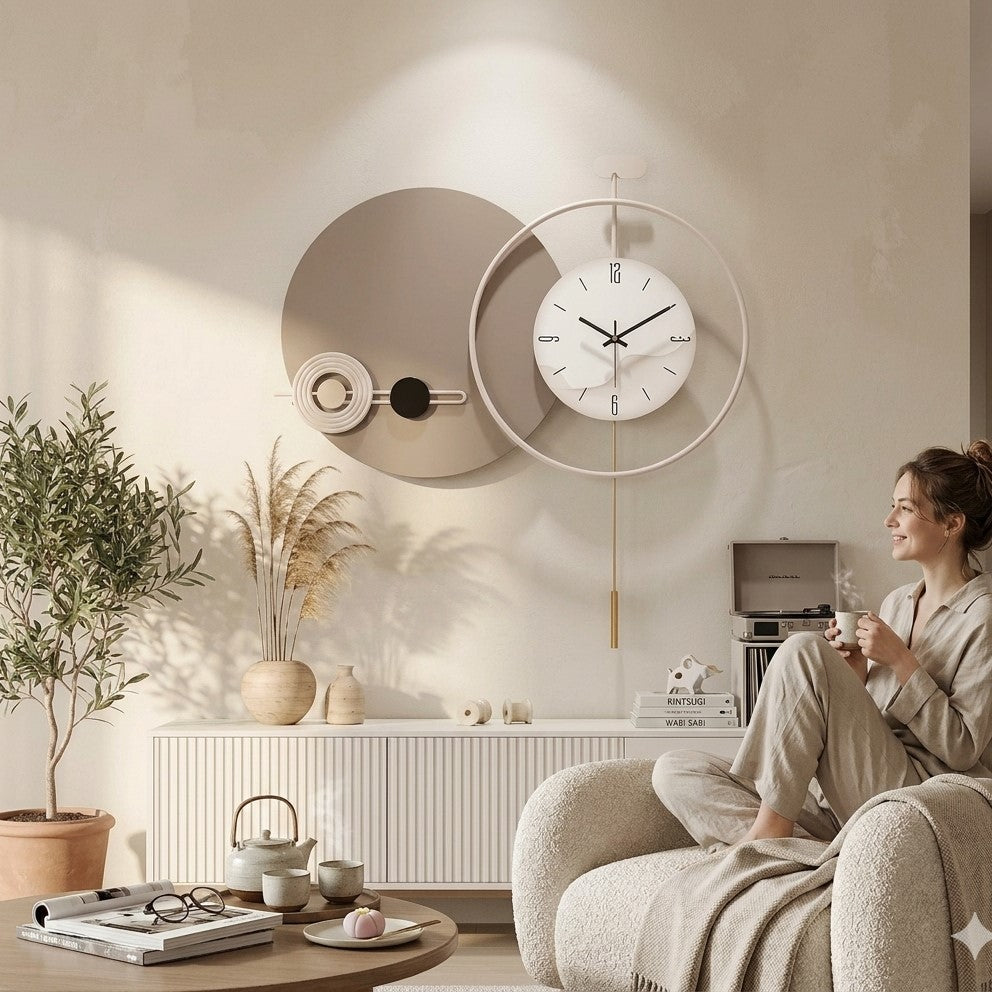 Cream_Earth-ToneGeometricPendulumWallClock by Writings on the wall