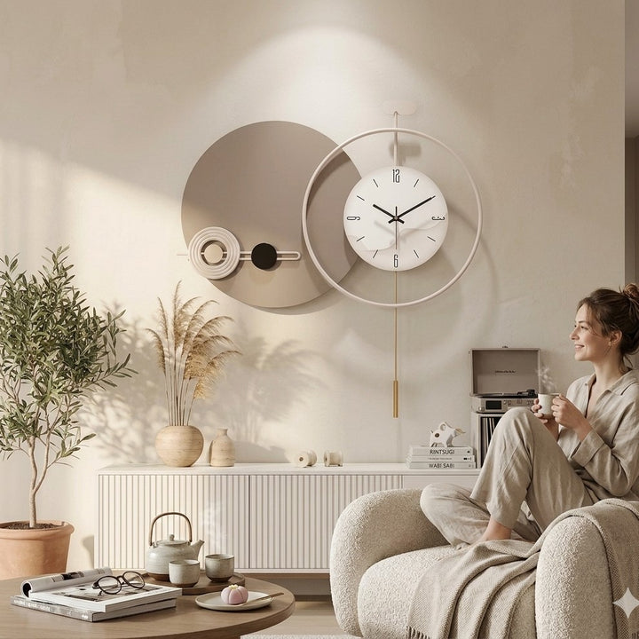 Cream_Earth-ToneGeometricPendulumWallClock by Writings on the wall