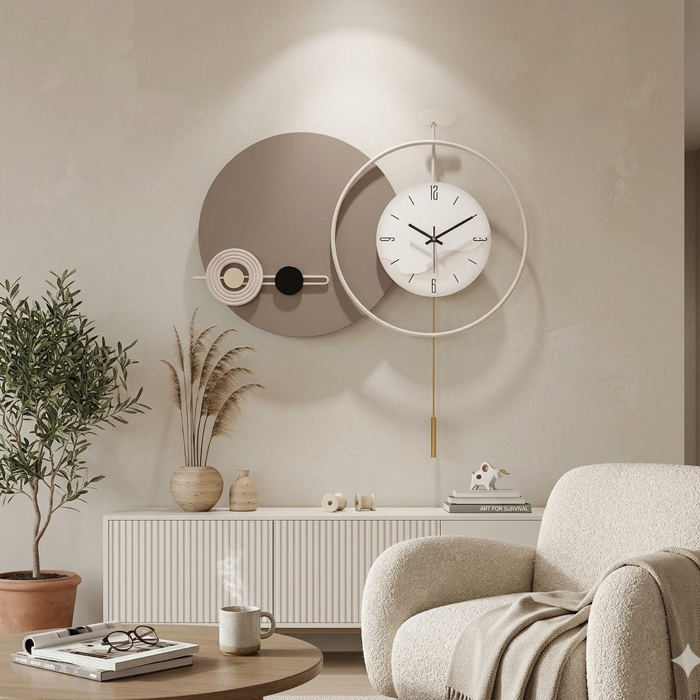 Cream_Earth-ToneGeometricPendulumWallClock by Writings on the wall